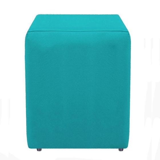 Imagem de Puff Banquinho Cubo Quadrado Decorativo Suede Azul Turquesa