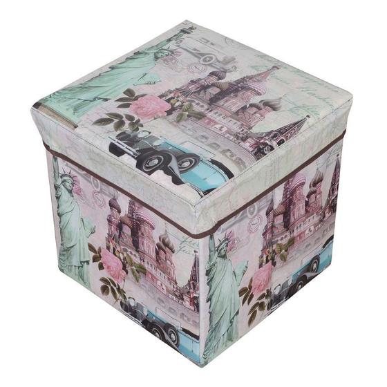 Imagem de Puff Baú Banco Estampado Dobrável Porta Objetos 30 Cm