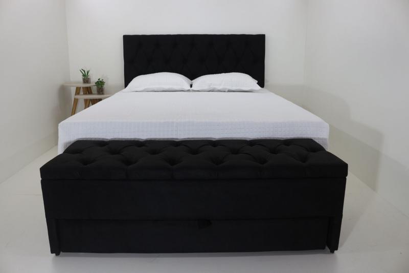 Imagem de Puff Baú gaveta E Cabeceira Casal 140cm x 60cm cor Preto