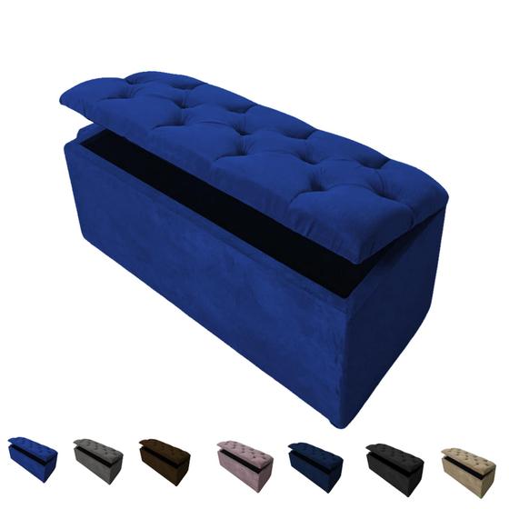 Imagem de Puff Bau pé de cama 90 cm suede capitone porta objetos e brinquedos