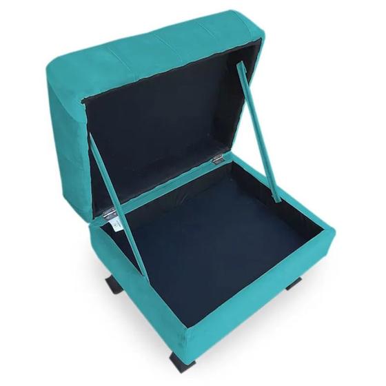 Imagem de Puff Baú Retrô Luis Xv Capitonê Suede Azul Turquesa - DS Móveis