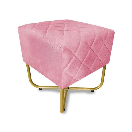 Imagem de Puff Bela Suede Rosa Base  Dourado - Vallisa Decor