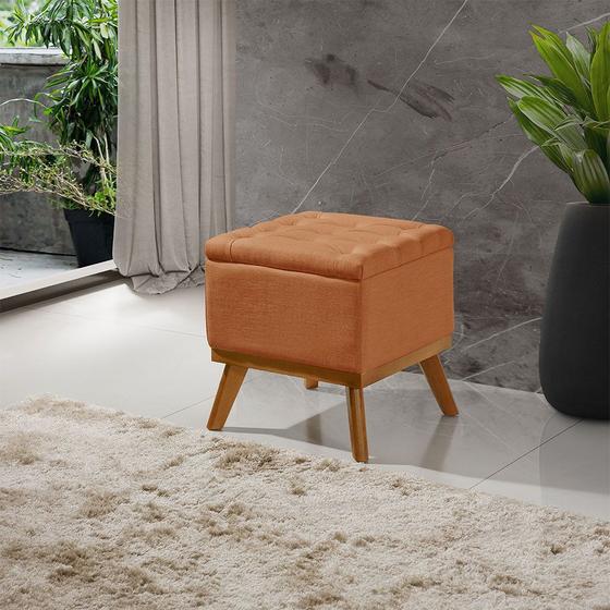 Imagem de Puff Capitone com Base Madeira D26 Soft Linho Sofatec