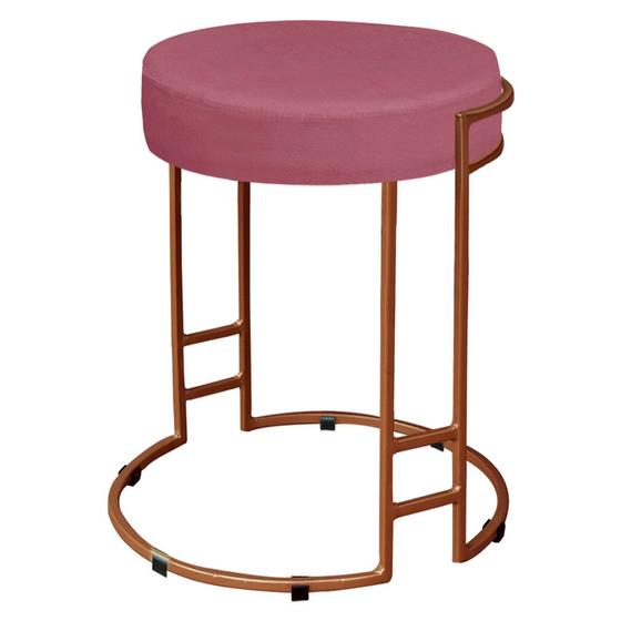 Imagem de Puff Dara Suede Rosa Base Industrial Cobre - D'Rossi