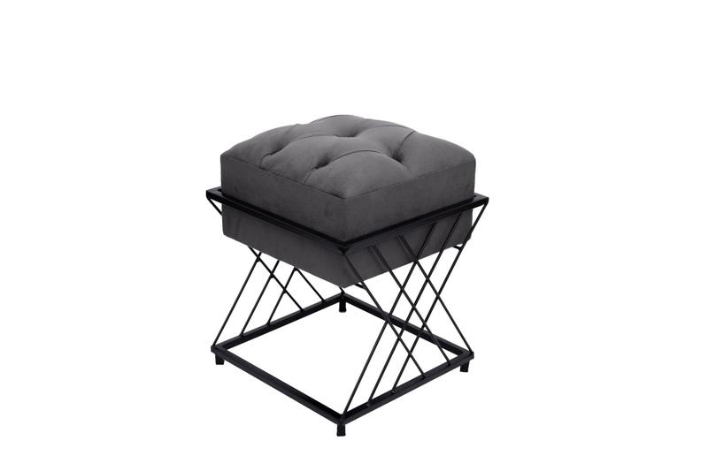 Puff Sentar Puff De Ferro Preto Capitonê Banqueta Sentar Design - Juliartes - Puff ...