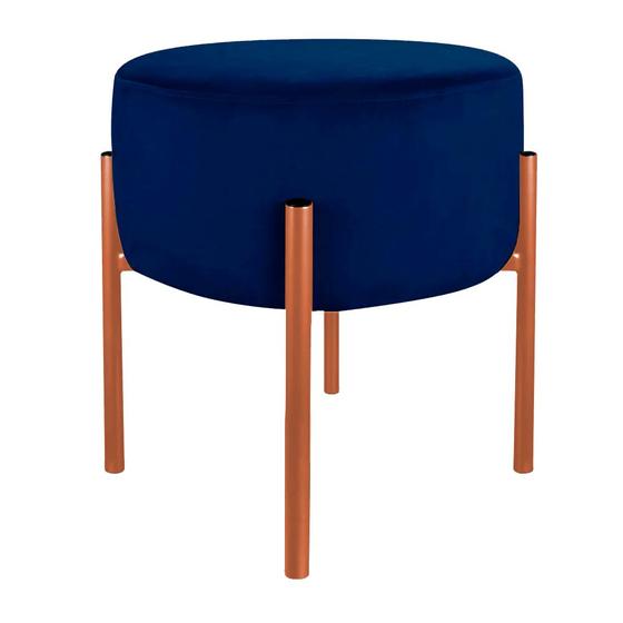 Imagem de Puff de Luxo Suede Azul Marinho Base Metálica Cobre - Vallisa Decor