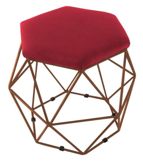 Imagem de Puff Decorativo Aramado Bronze - Hexágonal Suede Vermelho