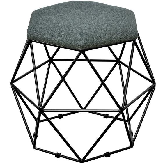 Imagem de Puff Decorativo Aramado Preto Six Linho Chumbo - Lyam Decor