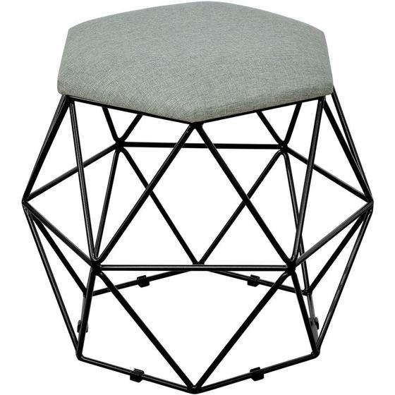 Imagem de Puff Decorativo Aramado Preto Six Linho Cinza Escuro - Lyam Decor