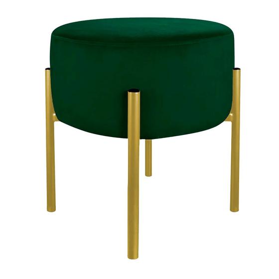 Imagem de Puff Decorativo Base Metálica Dourada Suede Verde - Belliv Decor