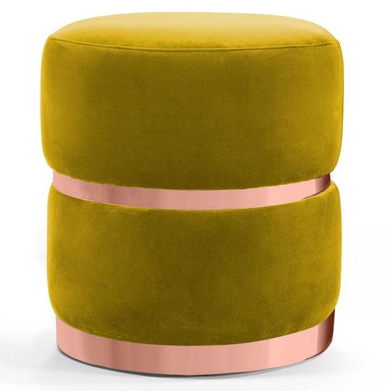 Imagem de Puff Decorativo Com Cinto e Aro Rosê Round B-279 Veludo Amarelo - Domi