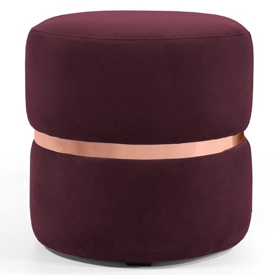 Imagem de Puff Decorativo Com Cinto Rosê Round B-278 Veludo Marsala - Domi