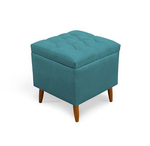 Imagem de Puff Decorativo Isis Suede Azul Turquesa - MeuLar Decorações