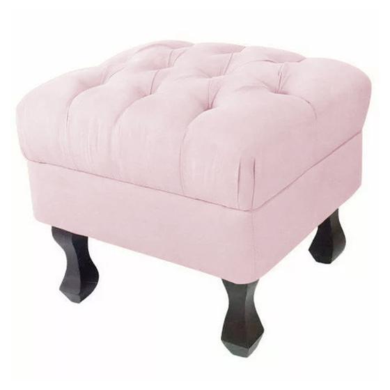 Imagem de Puff Decorativo Luiz Xv Veludo Rosa Bebê - Montanaris Decor