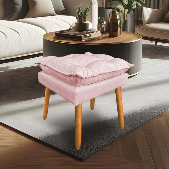 Imagem de Puff Decorativo Opala Suede Rosa Bebê Pés Palito SKY MOBILE