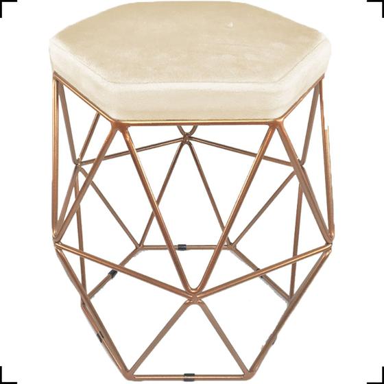 Imagem de Puff Decorativo Para Sala Hexagonal Aramado Base Bronze/Dourada/Preta Suede Cores - Clique E Decore 