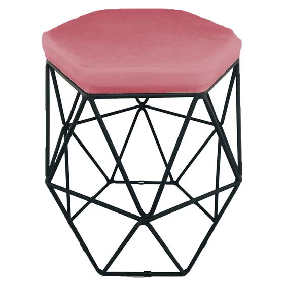 Imagem de Puff decorativo para sala hexagonal aramado base preta suede rose - clique e decore