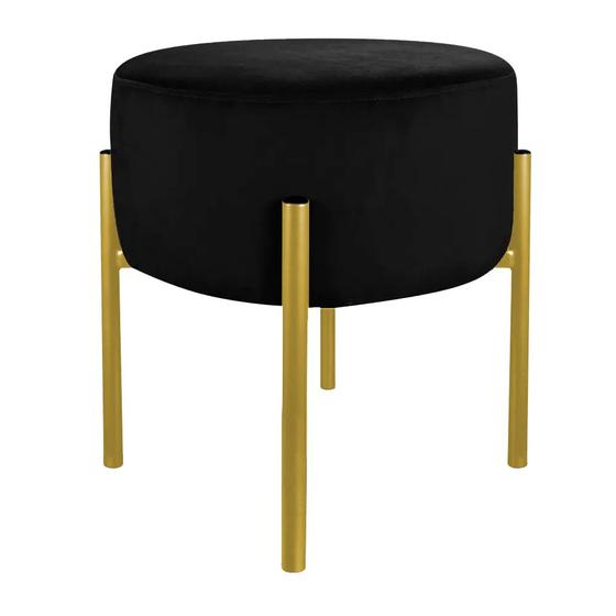 Imagem de Puff Decorativo Recepção Suede Preto Base Metálica Dourada - Belliv Decor