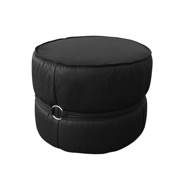 Imagem de Puff Decorativo Redondo Drum de Couro Preto - PR Móveis