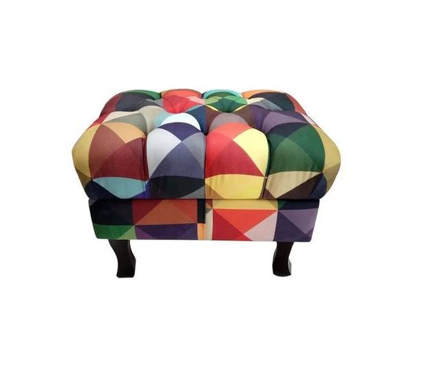 Imagem de Puff Decorativo Retro Luiz XV Baú Triangulo Colorido - 60 cm