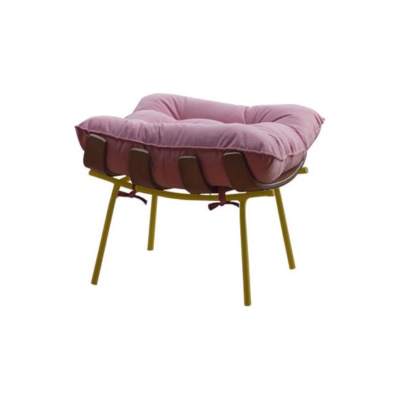 Imagem de Puff Decorativo Sala de Estar Abel Base de Madeira Dourado Suede Rosa G41 - Gran Belo