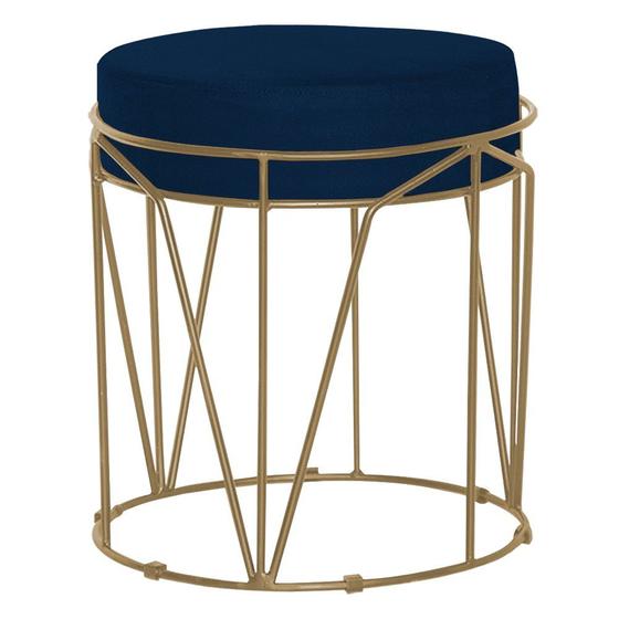 Imagem de Puff Decorativo Sala de Estar Base Gold Chloe Veludo Azul G41 - Gran Belo