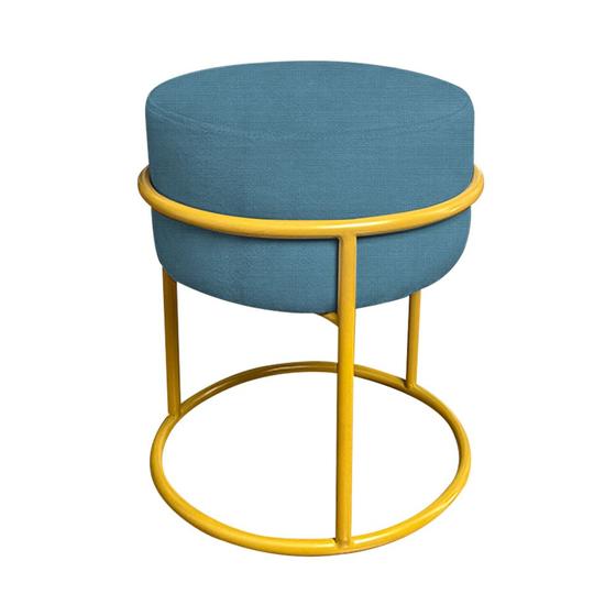 Imagem de Puff Luma Linho Azul com Base de Aço Amarela  