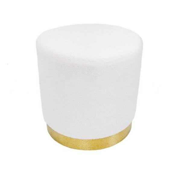 Imagem de Puff Moderno Tecido Teddy Branco Base Dourada Luxo