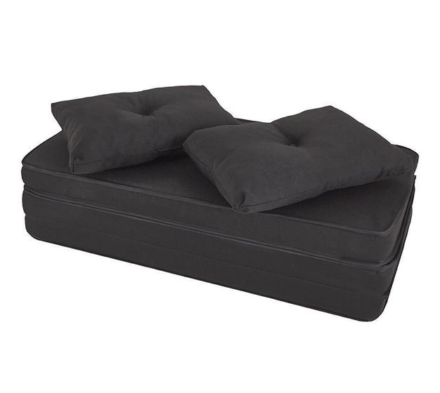 Puff Multiuso 3 Em 1 Casal Jacquard Preto Liso + Travesseiro Menor preço em Puff Multiuso 3 Em 1 Casal Jacquard Preto Liso + Travesseiro