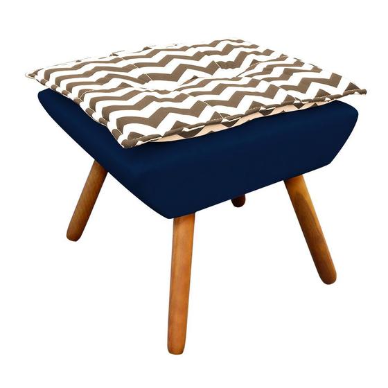 Imagem de Puff Opala Zig Zag Bege D81 com Suede Azul Marinho Pés Palito Castanho D'Rossi