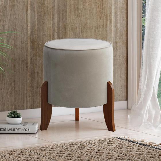 Imagem de Puff para Sala de TV Redondo 46 x 47 Cm Veneza Pés Madeira Suede Bege CCS