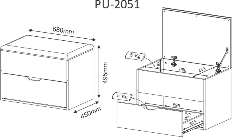 Imagem de Puff PU2051 1 porta, 1 gaveta Tecnomobili Branco Tecido 381