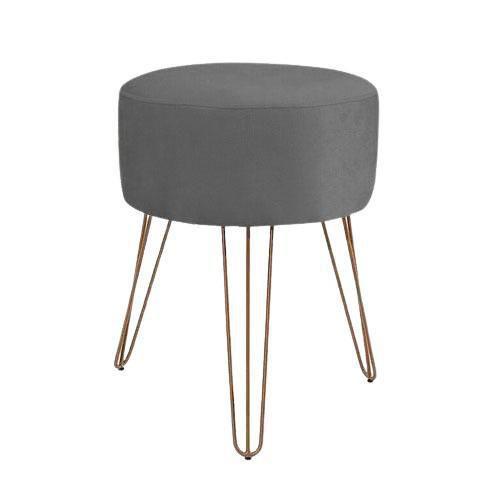 Puff Puf Banqueta Redonda Sala,Quarto, Cinza Pés Bronze Menor preço em Puff Puf Banqueta Redonda Sala,Quarto, Cinza Pés Bronze