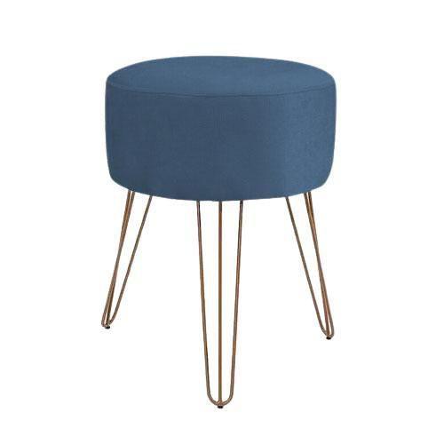 Imagem de Puff Puf Suede Azul Marinho Pés De Ferro Bronze Para Sala