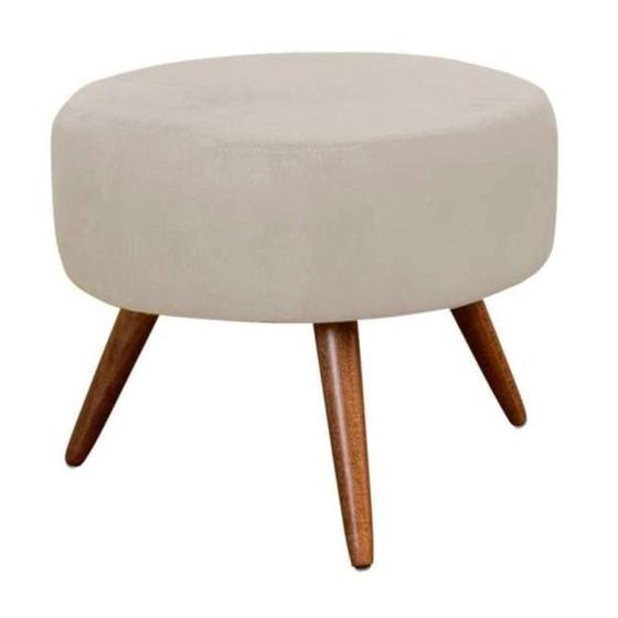 Imagem de Puff Pufe Banqueta Redondo Estofado Pés Madeira Suede