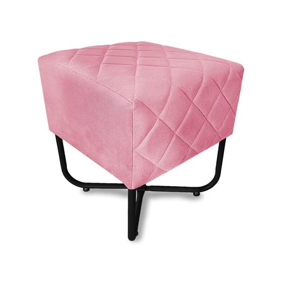 Imagem de Puff Quadrado Bela Suede Rosa Base X  Preta - Vallisa Decor