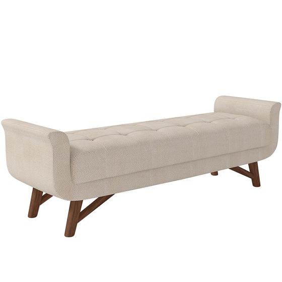 Imagem de Puff Recamier Decorativo com Pés em Madeira 160 cm Itália P05 Linho Creme - Lyam Decor