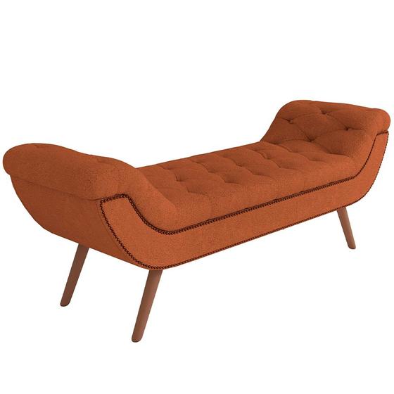 Imagem de Puff Recamier Decorativo com Tachas 140 cm Santorini Bouclê Terracota - Lyam Decor