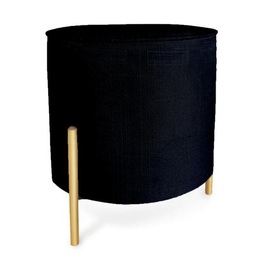 Imagem de Puff Redondo Decorativo Suede Pé Metal Epóxi Dourado Preto