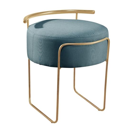 Imagem de Puff Redondo Ivar em Linho e Base Metal Dourado Agarb Decor