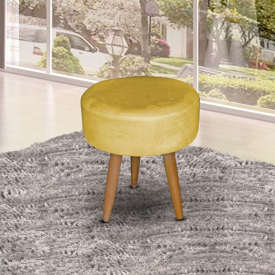 Imagem de Puff Redondo Pé Palito Suede Amarelo - Ninho Decor