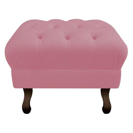 Imagem de Puff Retrô Capitonê Decorativo  Pé em Madeira Sala de Estar Recepção Escritório Suede Rosa Bebê - Damaffê Móveis