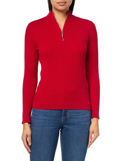 Imagem de Pulôver Feminino Tommy Hilfiger - 1/4 de Zíper, Gola Simulada, Cor Pimenta