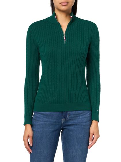 Imagem de Pulôver Tommy Hilfiger Feminino com 1/4 de Zíper e Gola Simulada - Cor Floresta