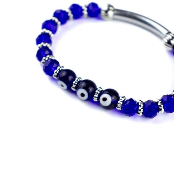 Imagem de Pulseira 3 Olhos Gregos Azul com Canutilho Cristal