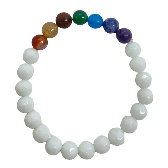 Imagem de Pulseira 7 Chakras Pedras E Cristal Branco E Silicone