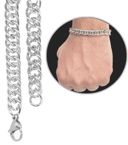 Imagem de Pulseira Aço Cirúrgico Groumet Dupla 21cm