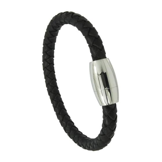 Imagem de Pulseira Aço Couro com Fecho Oval 6.75mm