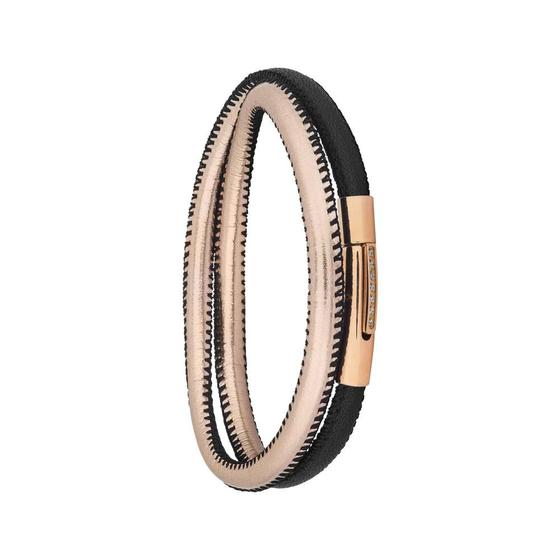 Imagem de Pulseira Aço Duo Black e Rose IPR Fecho com Zircônia 5mm