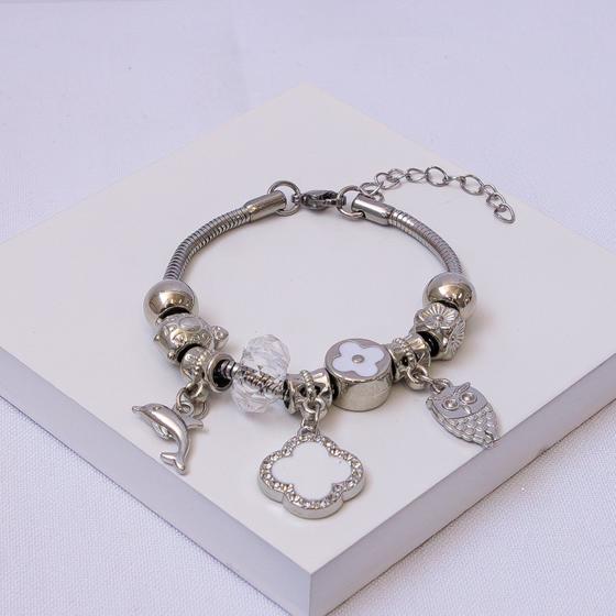 Imagem de Pulseira Aço Inox Prateado com Berloques